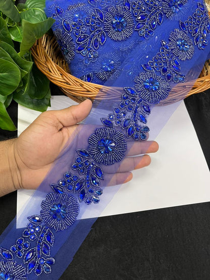 Exclusive Handcrafted Designer Lace for Sarees, Kurtis & Dresses – Premium Handwork Lace Border (2.5 Inch) | Royal Blue