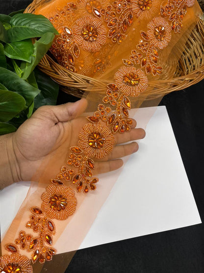 Exclusive Handcrafted Designer Lace for Sarees, Kurtis & Dresses – Premium Handwork Lace Border (2.5 Inch) | Orange