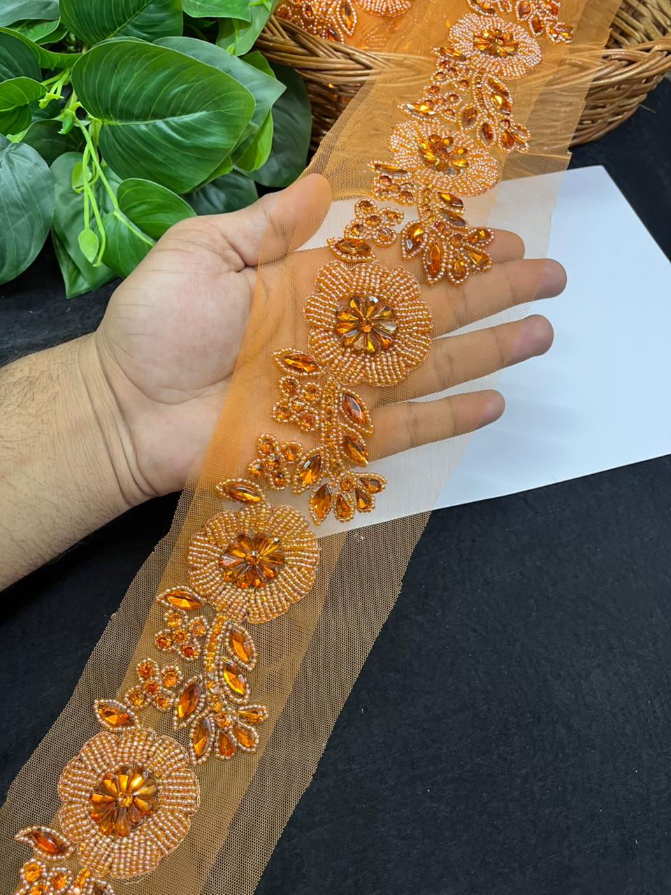 Exclusive Handcrafted Designer Lace for Sarees, Kurtis & Dresses – Premium Handwork Lace Border (2.5 Inch) | Orange