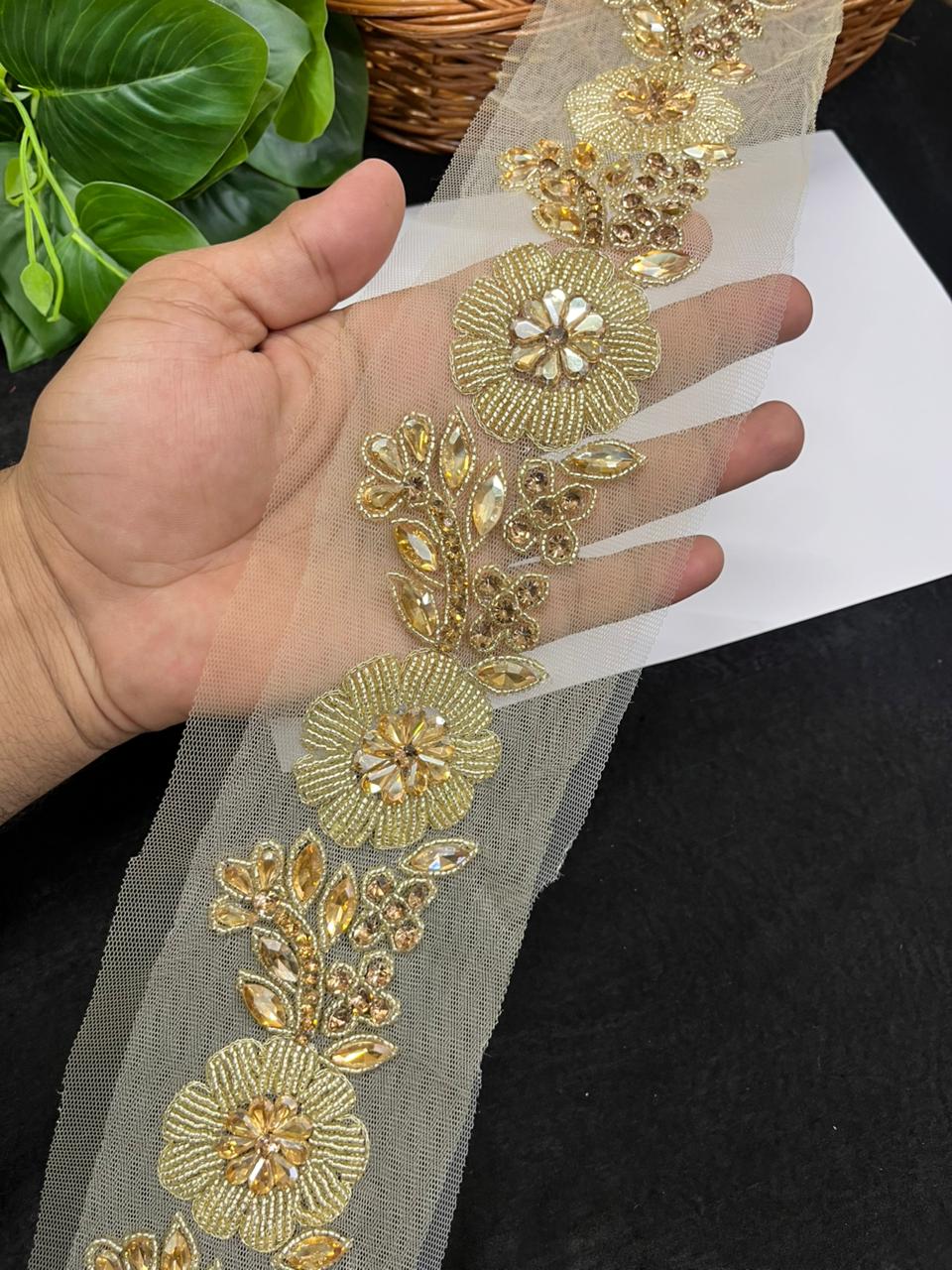 Exclusive Handcrafted Designer Lace for Sarees, Kurtis & Dresses – Premium Handwork Lace Border (2.5 Inch) | Golden