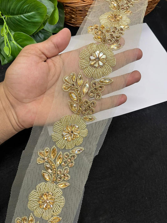 Exclusive Handcrafted Designer Lace for Sarees, Kurtis & Dresses – Premium Handwork Lace Border (2.5 Inch) | Golden