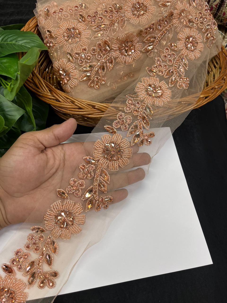 Exclusive Handcrafted Designer Lace for Sarees, Kurtis & Dresses – Premium Handwork Lace Border (2.5 Inch) | Rose Gold