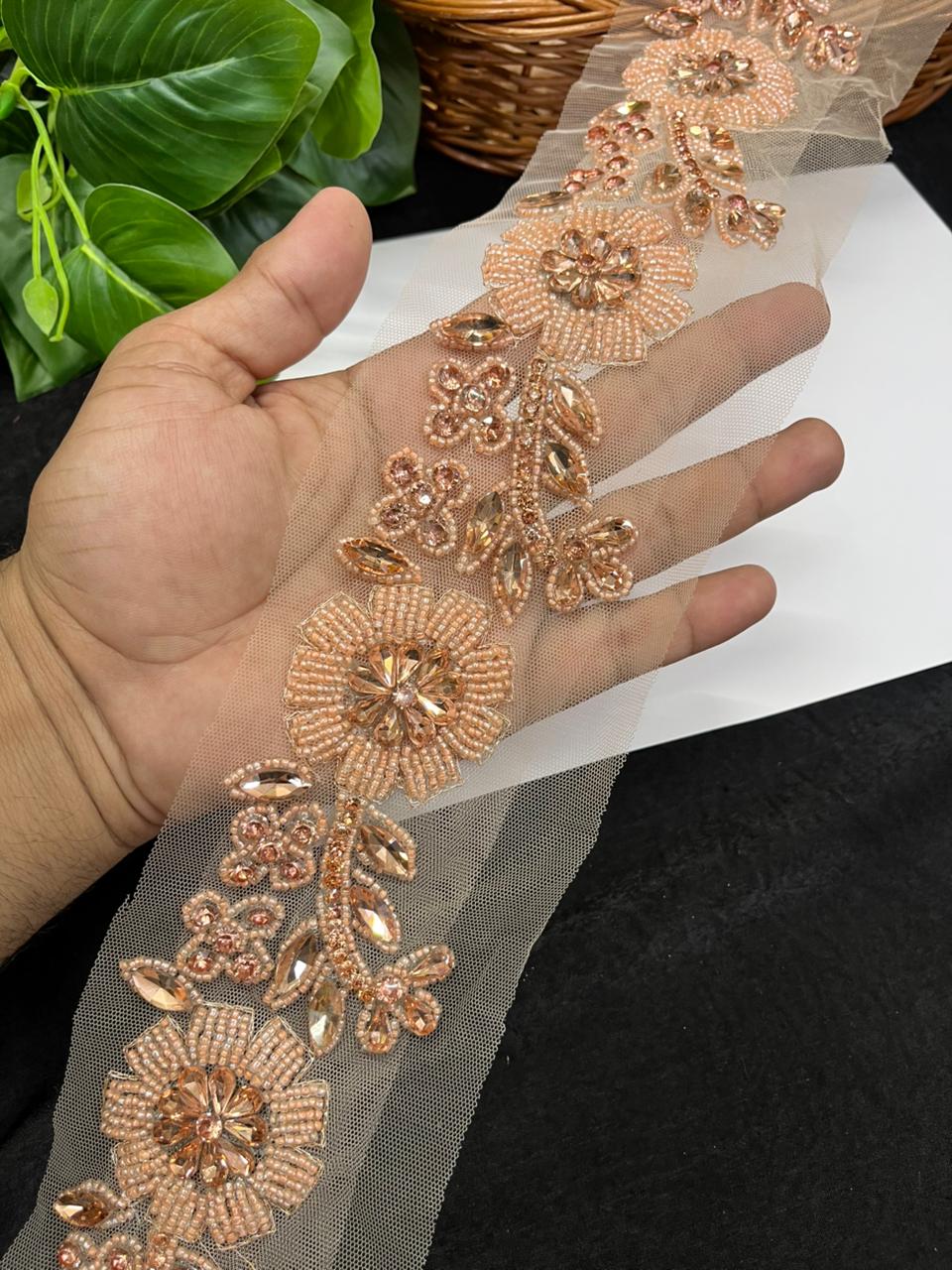 Exclusive Handcrafted Designer Lace for Sarees, Kurtis & Dresses – Premium Handwork Lace Border (2.5 Inch) | Rose Gold