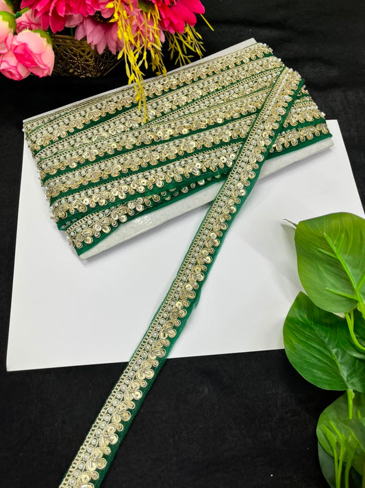 Maggam Work Lace on Net Fabric for Sarees, Lehengas & Dupattas – Designer Embroidered Ethnic Lace Border (1 Inch) | Green