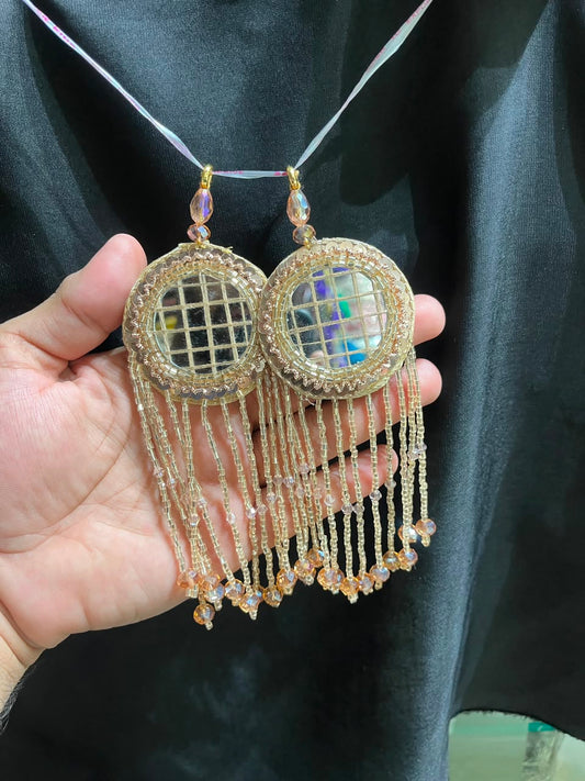 Designer Mirror Work Latkans for Blouses & Lehengas – Decorative Mirror Tassels for Ethnic Wear (6 Inch) | DC0979 | Rose Gold