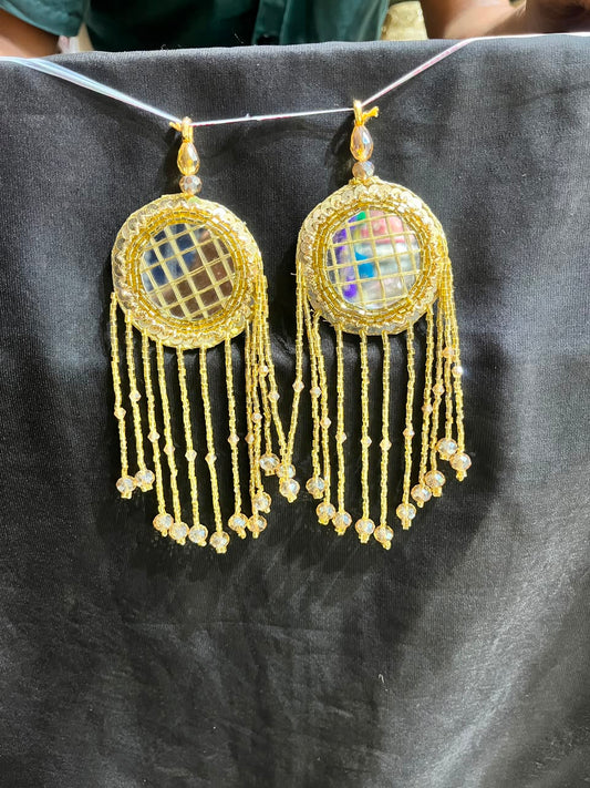 Designer Mirror Work Latkans for Blouses & Lehengas – Decorative Mirror Tassels for Ethnic Wear (6 Inch) | DC0979 | Gold