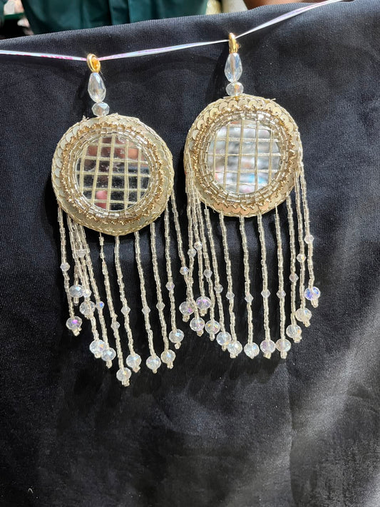 Designer Mirror Work Latkans for Blouses & Lehengas – Decorative Mirror Tassels for Ethnic Wear (6 Inch) | DC0979 | Water Gold