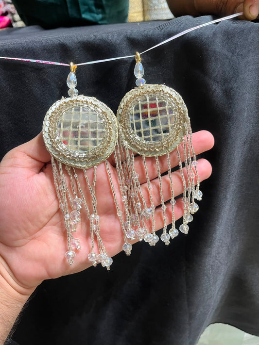 Designer Mirror Work Latkans for Blouses & Lehengas – Decorative Mirror Tassels for Ethnic Wear (6 Inch) | DC0979 | Water Gold