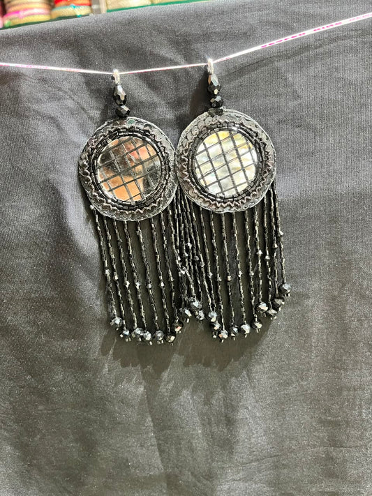Designer Mirror Work Latkans for Blouses & Lehengas – Decorative Mirror Tassels for Ethnic Wear (6 Inch) | DC0979 | Black
