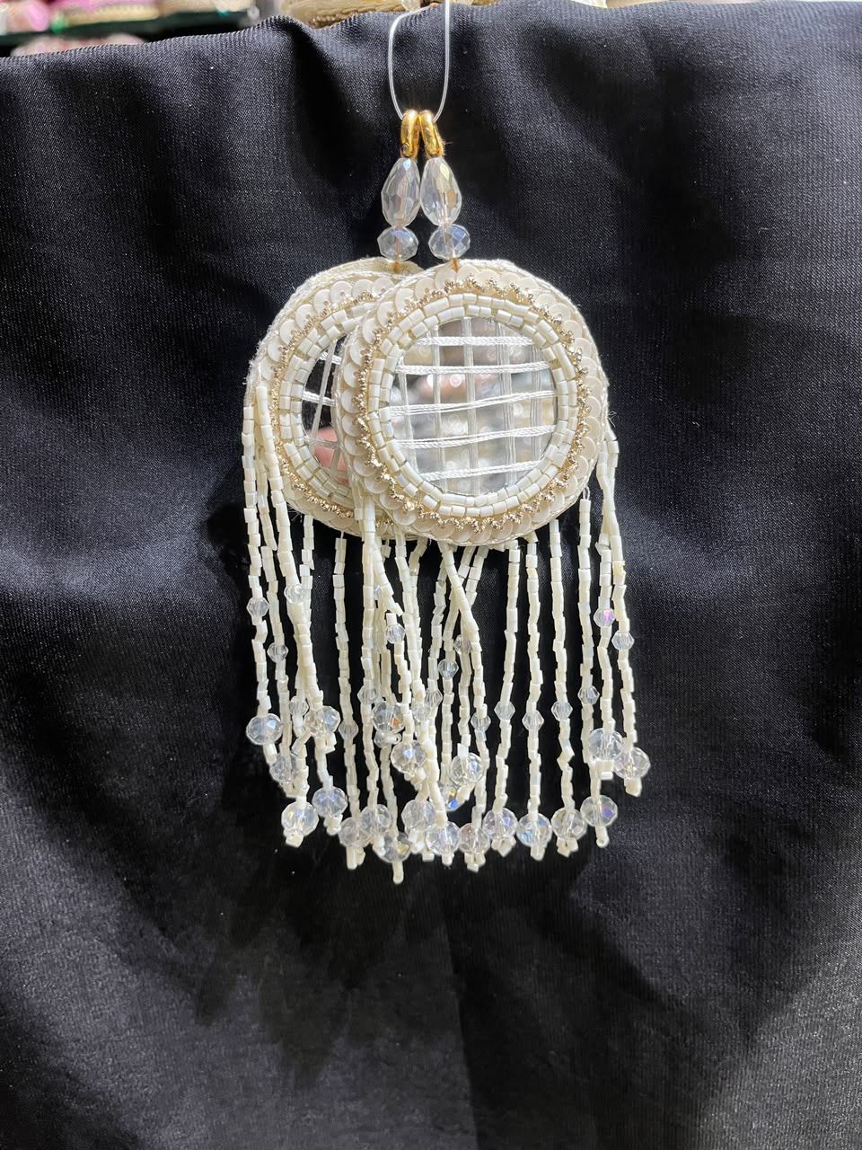 Designer Mirror Work Latkans for Blouses & Lehengas – Decorative Mirror Tassels for Ethnic Wear (6 Inch) | DC0979 | White