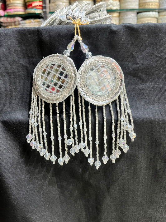 Designer Mirror Work Latkans for Blouses & Lehengas – Decorative Mirror Tassels for Ethnic Wear (6 Inch) | DC0979 | Silver
