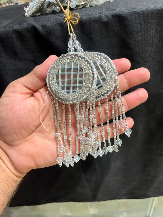 Designer Mirror Work Latkans for Blouses & Lehengas – Decorative Mirror Tassels for Ethnic Wear (6 Inch) | DC0979 | Silver