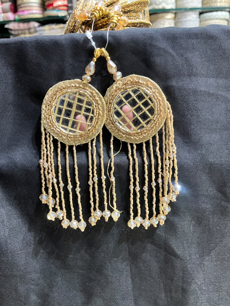 Designer Mirror Work Latkans for Blouses & Lehengas – Decorative Mirror Tassels for Ethnic Wear (6 Inch) | DC0979 | Antique
