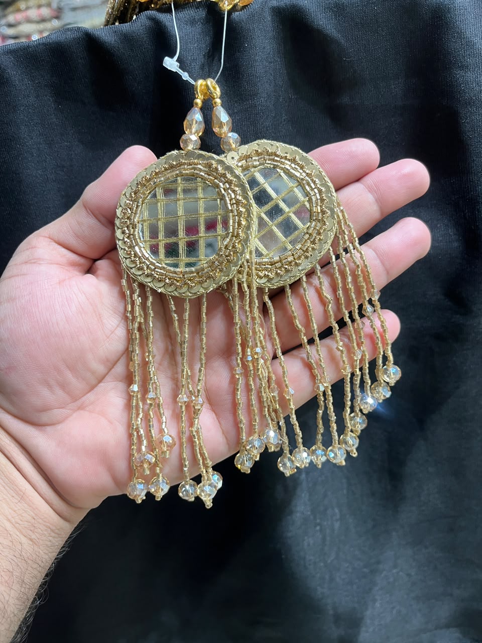 Designer Mirror Work Latkans for Blouses & Lehengas – Decorative Mirror Tassels for Ethnic Wear (6 Inch) | DC0979 | Antique
