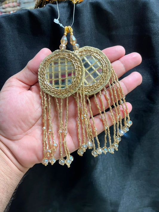 Designer Mirror Work Latkans for Blouses & Lehengas – Decorative Mirror Tassels for Ethnic Wear (6 Inch) | DC0979 | Antique