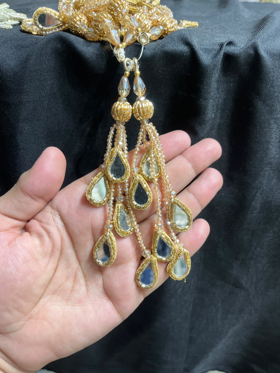 Designer Mirror Work Latkans for Blouses & Lehengas – Decorative Mirror Tassels for Ethnic Wear (6 Inch) | DC0980 | Antique