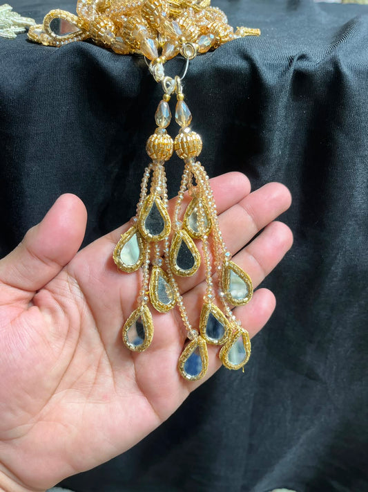 Designer Mirror Work Latkans for Blouses & Lehengas – Decorative Mirror Tassels for Ethnic Wear (6 Inch) | DC0980 | Antique