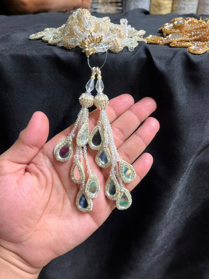Designer Mirror Work Latkans for Blouses & Lehengas – Decorative Mirror Tassels for Ethnic Wear (6 Inch) | DC0980 | Pani Gold
