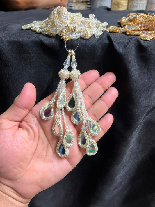 Designer Mirror Work Latkans for Blouses & Lehengas – Decorative Mirror Tassels for Ethnic Wear (6 Inch) | DC0980 | Pani Gold