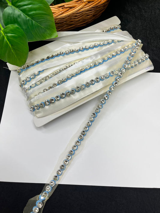 Designer Diamond Crystal Lace for Sarees, Lehengas, Dupattas & Blouses – Premium Handmade Decorative Lace Border (Half Inch) | DC1008 | Grey