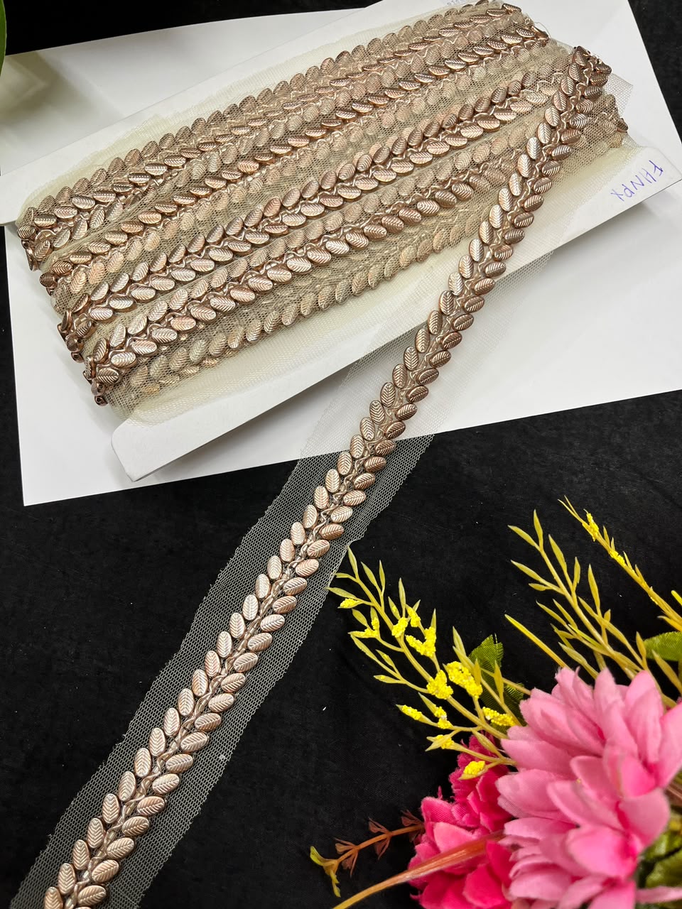 Designer Handcrafted Lace for Sarees, Lehengas & Dupattas – Premium Decorative Handmade Lace Border (1 Inch) | DC1011 | Rose Gold