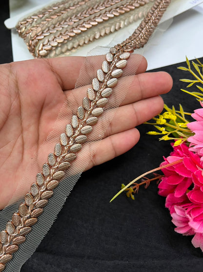 Designer Handcrafted Lace for Sarees, Lehengas & Dupattas – Premium Decorative Handmade Lace Border (1 Inch) | DC1011 | Rose Gold