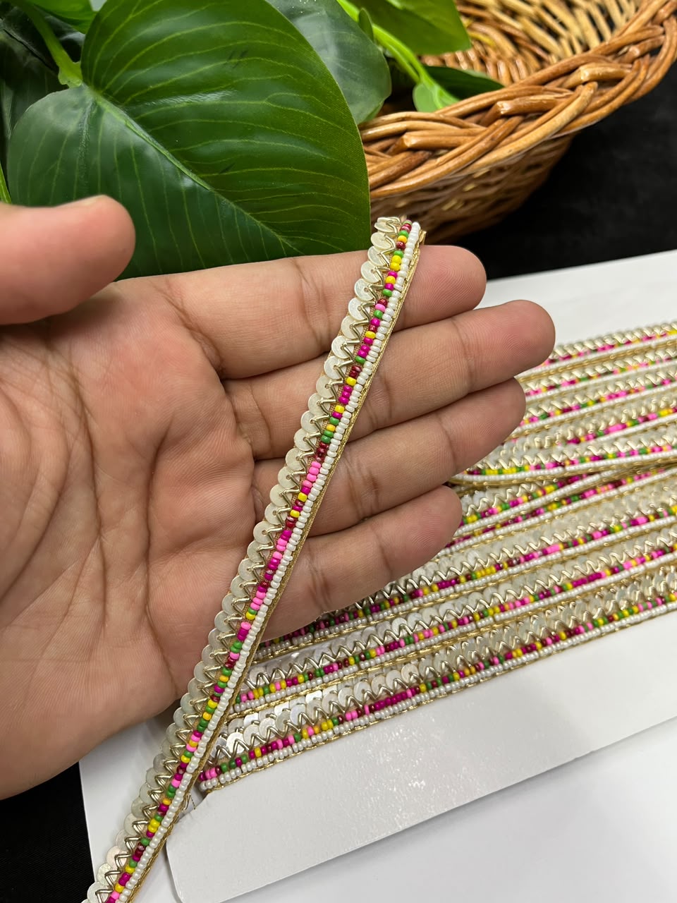 Designer Handmade Multicoloured Beads Lace for Women's Sarees, Dresses, Lehengas & Dupattas – Premium Decorative Beaded Lace Border (Half Inch) | DC1014 | Multi