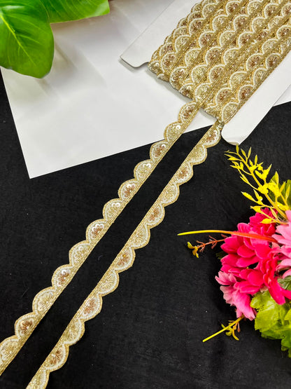 Designer Handmade Multicoloured Beads Lace for Women's Sarees, Dresses, Lehengas & Dupattas – Premium Decorative Beaded Lace Border (1 Inch) | DC1015 | Gold
