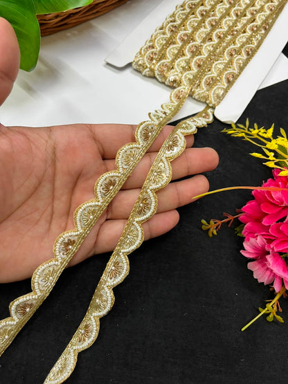 Designer Handmade Multicoloured Beads Lace for Women's Sarees, Dresses, Lehengas & Dupattas – Premium Decorative Beaded Lace Border (1 Inch) | DC1015 | Gold