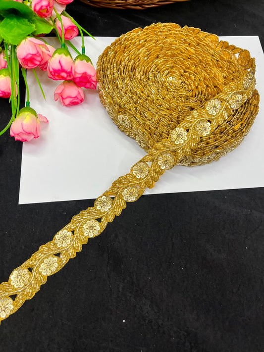 Handmade Cutdana Pipe Work Lace for Sarees, Lehengas, Dresses & Dupattas – Premium Handcrafted Embellished Lace Border (1 Inch) | DC1040 | Antique
