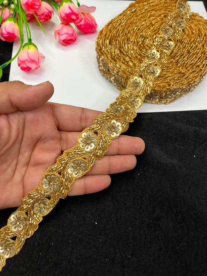 Handmade Cutdana Pipe Work Lace for Sarees, Lehengas, Dresses & Dupattas – Premium Handcrafted Embellished Lace Border (1 Inch) | DC1040 | Copper