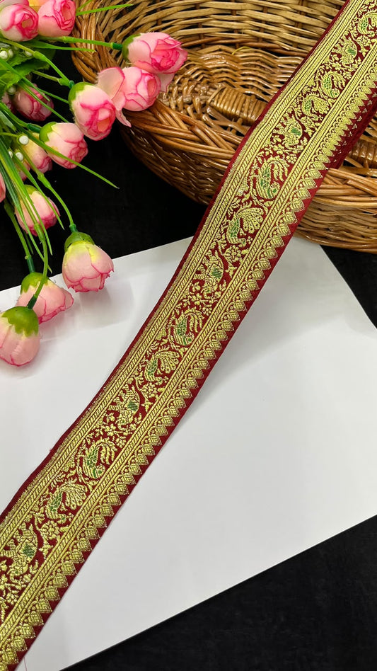 Beautiful Banarasi Lace for Sarees, Lehengas, Dupattas & Blouses – Designer Traditional Banarasi Lace Border (2 Inch) | DC1068 | Maroon