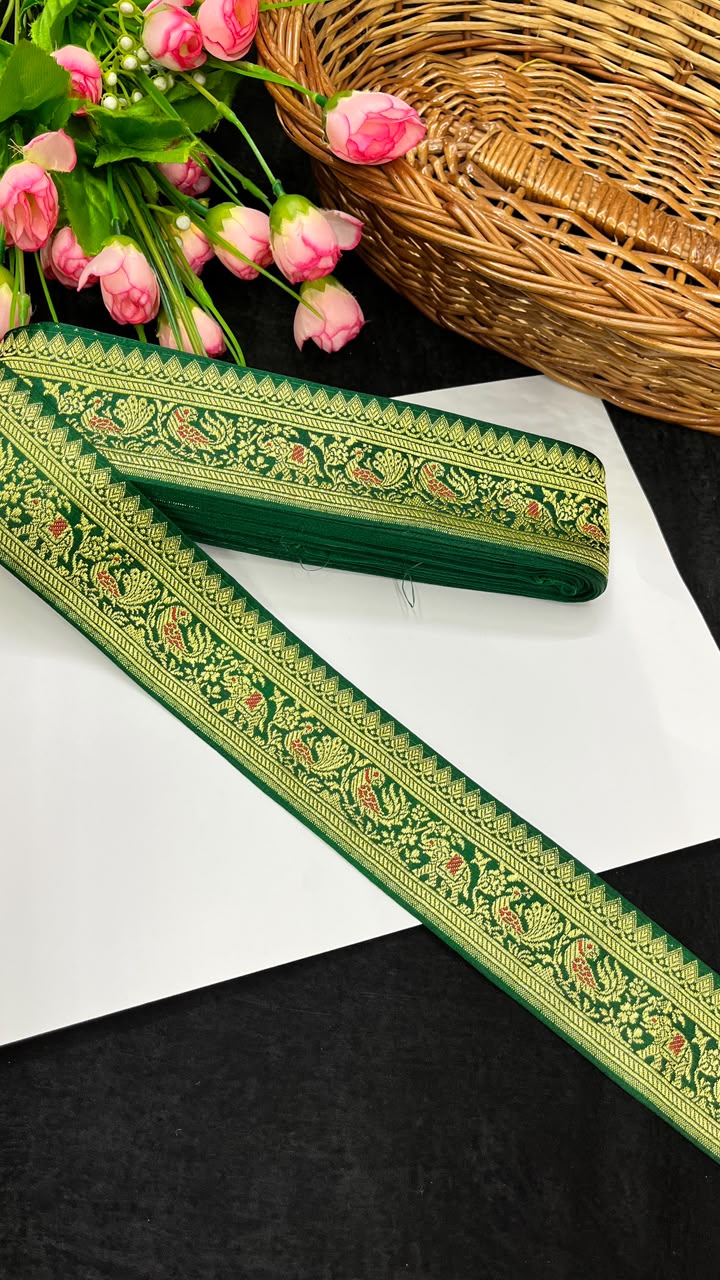 Beautiful Banarasi Lace for Sarees, Lehengas, Dupattas & Blouses – Designer Traditional Banarasi Lace Border (2 Inch) | DC1068 | Green