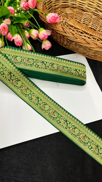 Beautiful Banarasi Lace for Sarees, Lehengas, Dupattas & Blouses – Designer Traditional Banarasi Lace Border (2 Inch) | DC1068 | Green