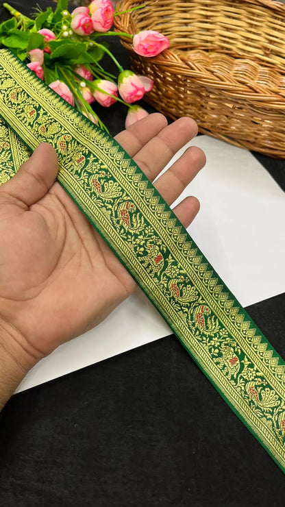 Beautiful Banarasi Lace for Sarees, Lehengas, Dupattas & Blouses – Designer Traditional Banarasi Lace Border (2 Inch) | DC1068 | Green