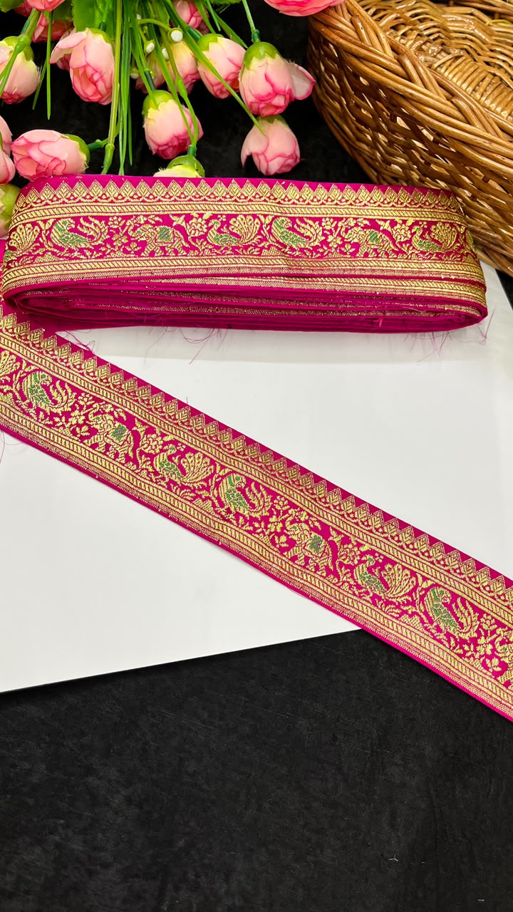 Beautiful Banarasi Lace for Sarees, Lehengas, Dupattas & Blouses – Designer Traditional Banarasi Lace Border (2 Inch) | DC1068 | Rani Pink