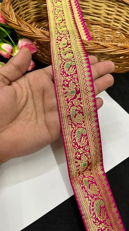 Beautiful Banarasi Lace for Sarees, Lehengas, Dupattas & Blouses – Designer Traditional Banarasi Lace Border (2 Inch) | DC1068 | Rani Pink