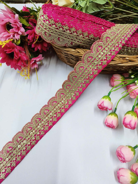 Embroidery Laces Saree Dupattas Borders – Premium Quality, Intricate Embellishments for Sarees, Lehengas, Bridal Couture, and Luxury Home Decor - Maharani Pink
