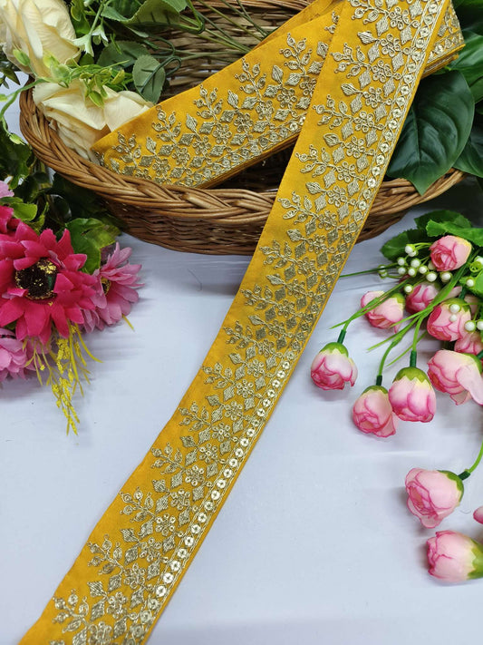 Beutiful Zari Work Embroidery Laces Dupattas Borders – Premium Quality, Intricate Embellishments for Sarees, Lehengas, Bridal Couture, and Luxury Home Decor - Yellow