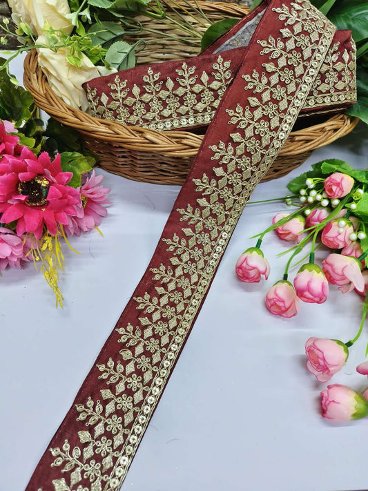 Beutiful Zari Work Embroidery Laces Dupattas Borders – Premium Quality, Intricate Embellishments for Sarees, Lehengas, Bridal Couture, and Luxury Home Decor - Maroon