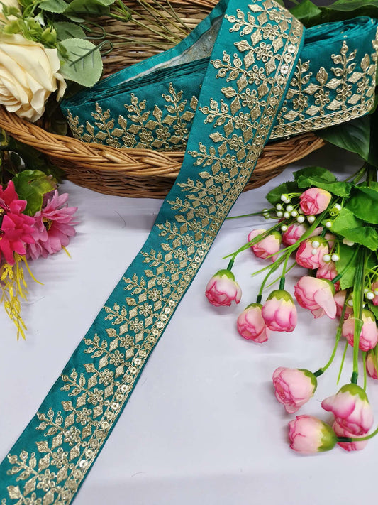 Beutiful Zari Work Embroidery Laces Dupattas Borders – Premium Quality, Intricate Embellishments for Sarees, Lehengas, Bridal Couture, and Luxury Home Decor - Rama Green