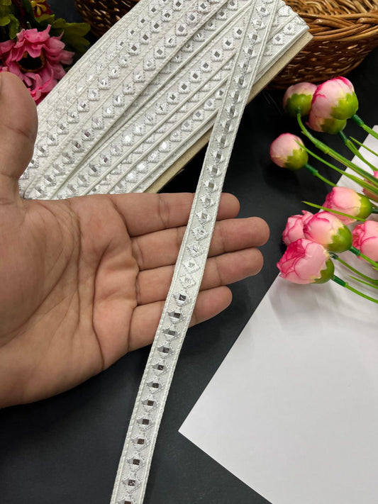 Beautiful Cotton Mirror Lace – 9 Meter Decorative Trim for Ethnic Outfits | White