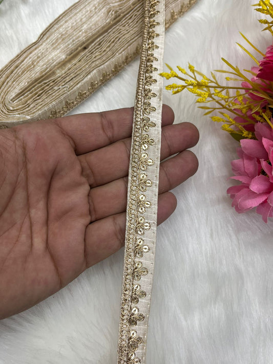 Embroidered Designer Lace, Indian Wedding Trims, Saree Border, Lace Reel 9 Meter (0.5 Inch Width) | White