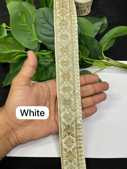Gold Zari Embroidered Lace for Sarees & Dupattas Border Trim (9 Meter) – 1.5 Inch Width | White