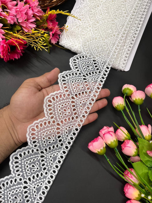 Cutwork Organza Imported Lace Trims – Premium Designer Border for Sarees, Lehengas & Dupattas (9 Meter, 3 Inch Width) | White