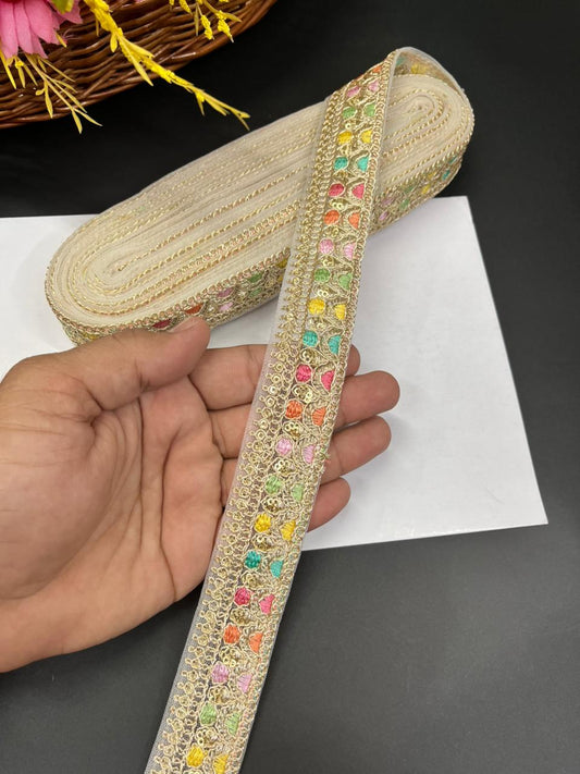 Sabyasachi Inspired Saree Lace Borders – Premium Designer Trim for Sarees, Dupattas & Lehengas (9 Meter, 1 Inch Width) | White