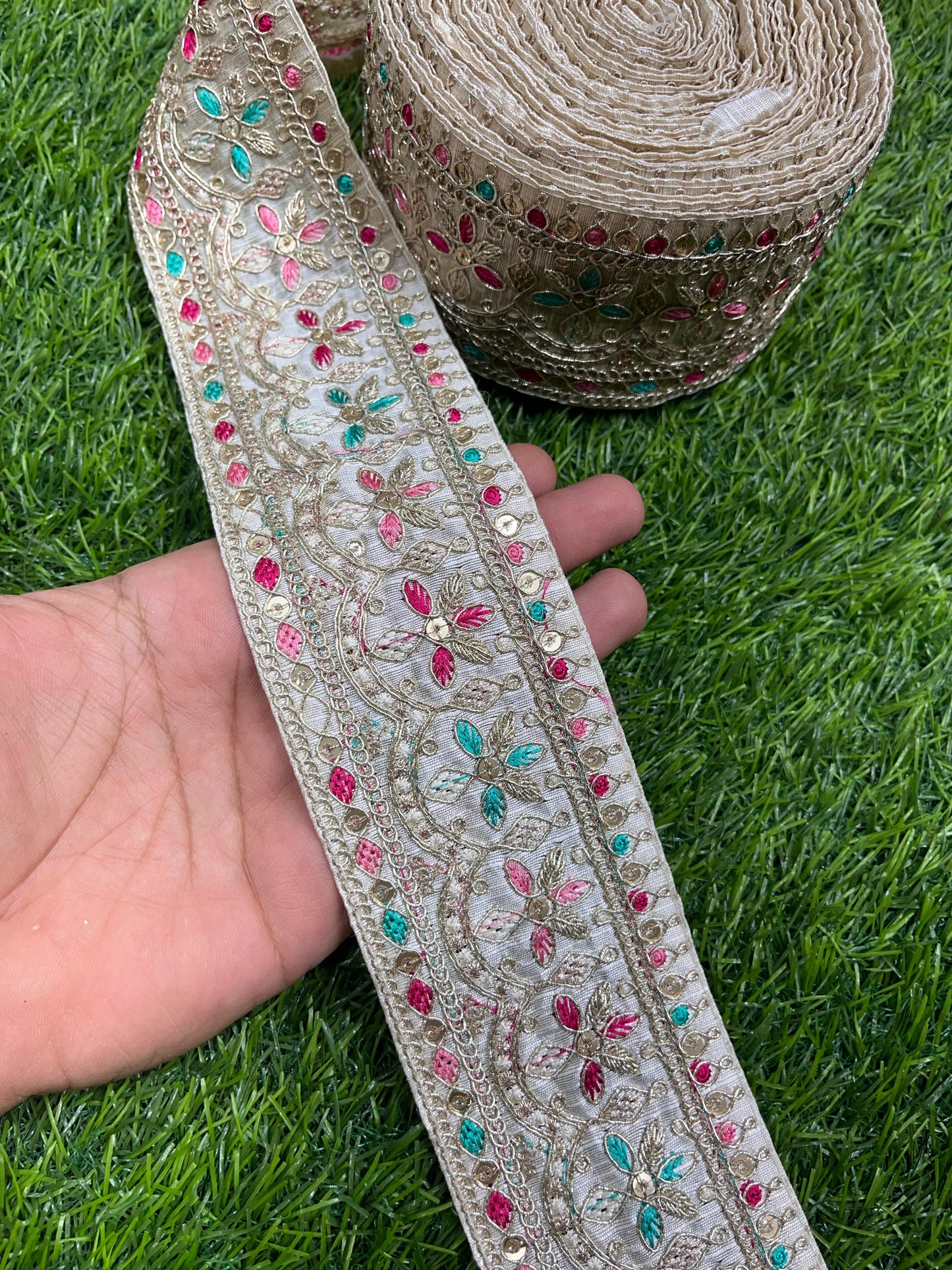 Embroidered Sari Lace Borders for Wedding Saree, Dupatta, Gowns, Lehenga – 9 Meters, 2.5-Inch Width | White