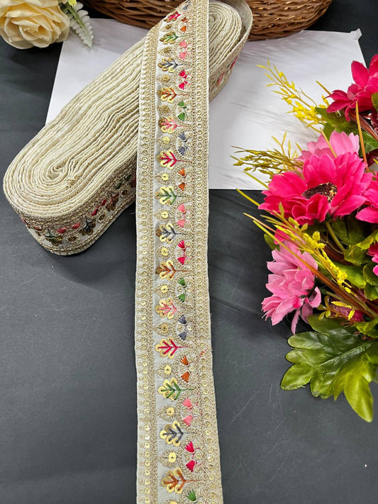 Sabyasachi Inspired Embroidered Saree Laces Border – Designer Lace Trim for Sarees, Lehengas & Dupattas (9 Meter) | White