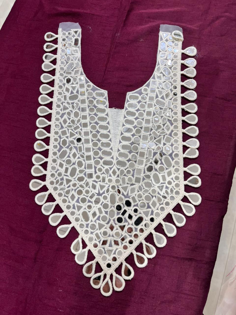 Mirror Work Neck Patch for Dresses & Kurtis – Designer Handcrafted Embellished Neck Applique | White