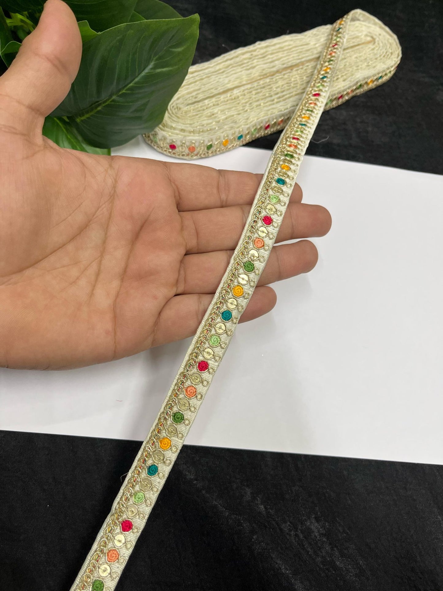 Multicolored Sabyasachi Inspired Embroidered Lace – 9 Meters, 0.5-Inch Designer Trim for Sarees, Lehengas & Dupattas | White